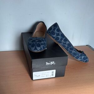 Coach Denim Signature Logo Ballet Flats in Dark Blue